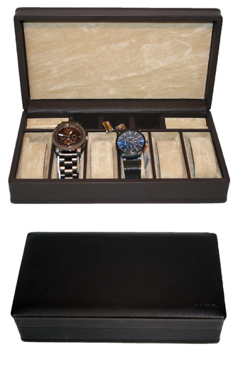Caja 6 relojes Relojero en piel con porta gemelos