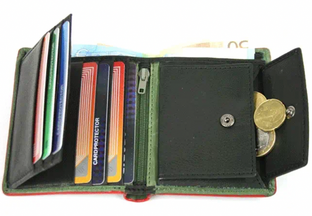 Cartera monedero de piel con cierre elástico