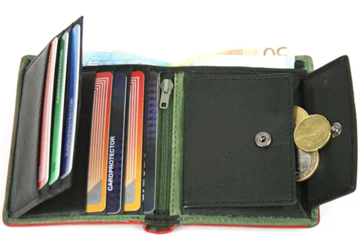 Cartera monedero de piel con cierre elástico