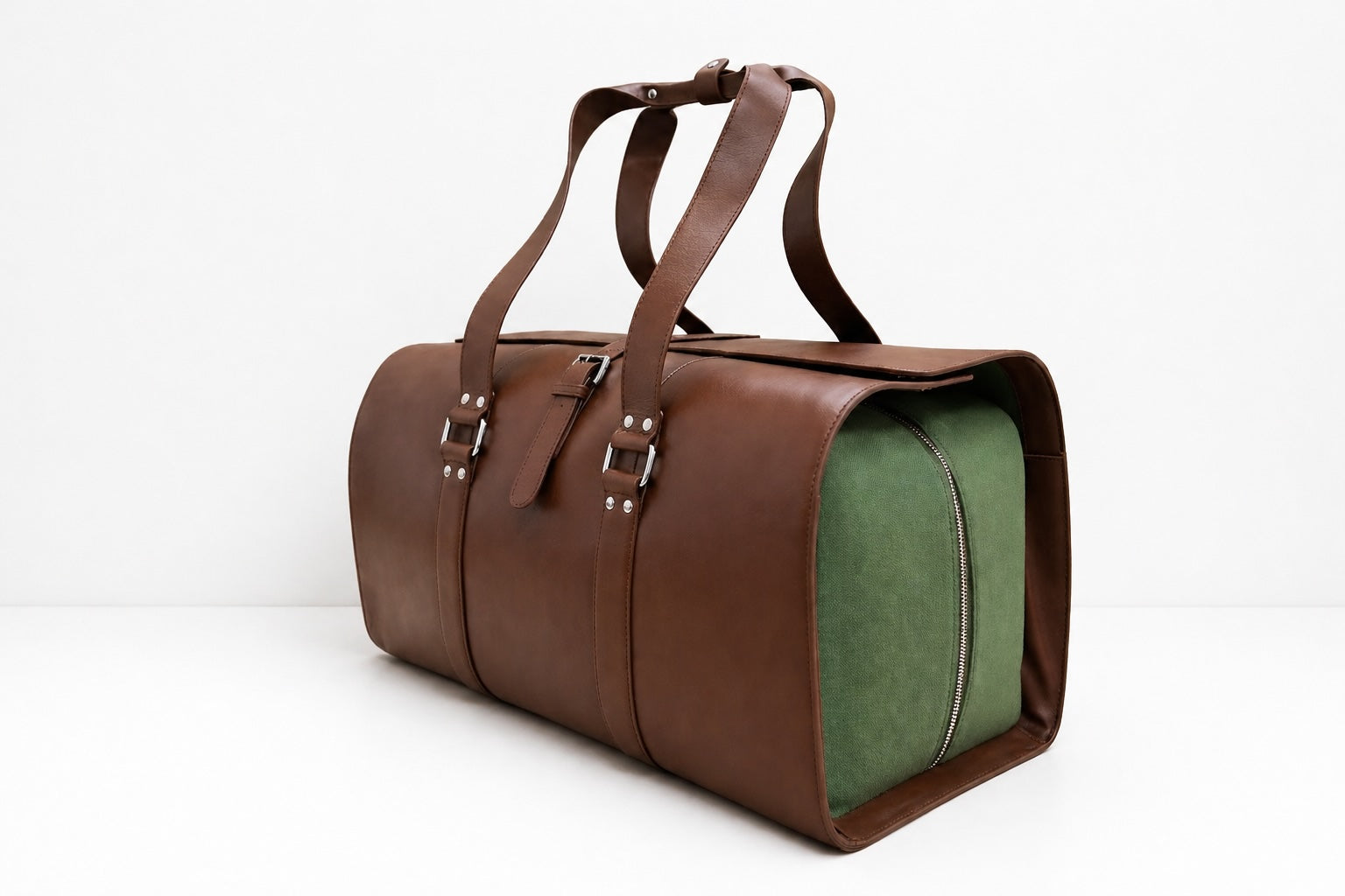 Stem Weekender bolsa de viaje - vista lateral con interior verde