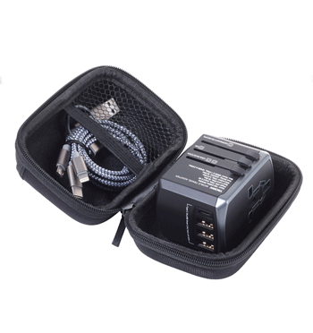 Adaptador enchufe universal con funda para viajar