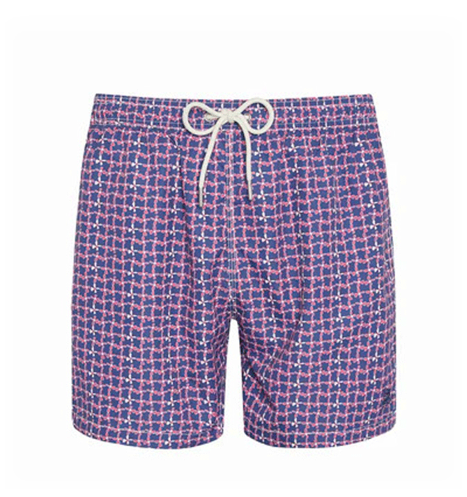 Bañador con dibujo geométrico en azul y rojo para el verano
