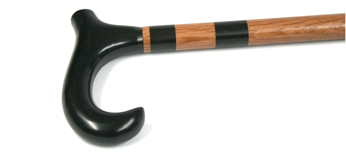 Bastón de puño de madera de ébano y palo de encina con apliques de ébano