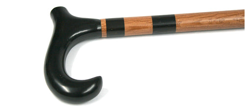 Bastón de puño de madera de ébano y palo de encina con apliques de ébano