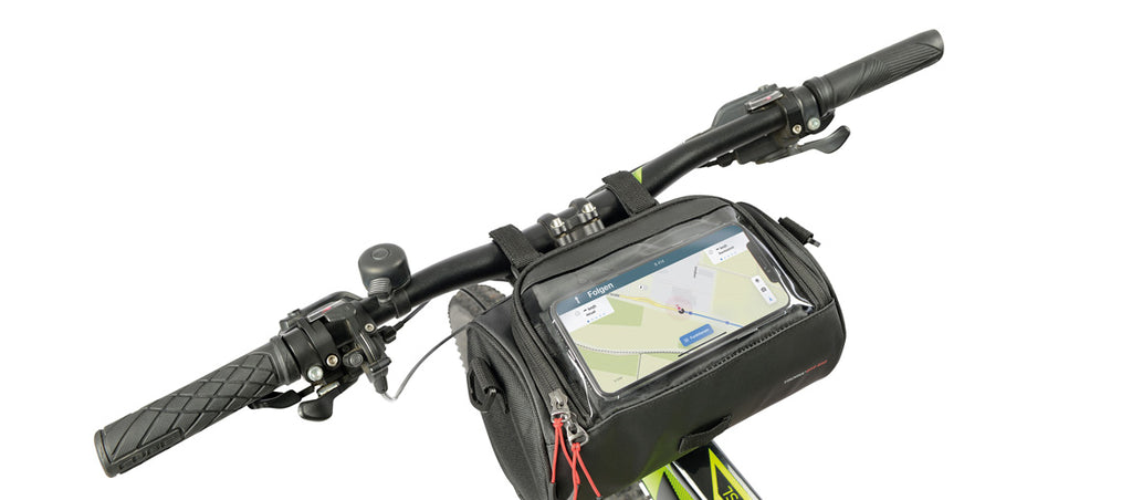 Bolsa porta todo para bicicleta o patinete con ventana de visualización táctil para el móvil