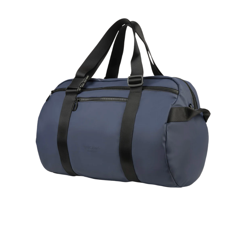 Bolsa de viaje Tucano azul convertible en mochila, ángulo lateral