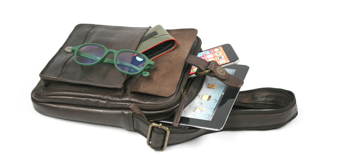 Bolso bandolera de piel envejecida para Ipad o tableta