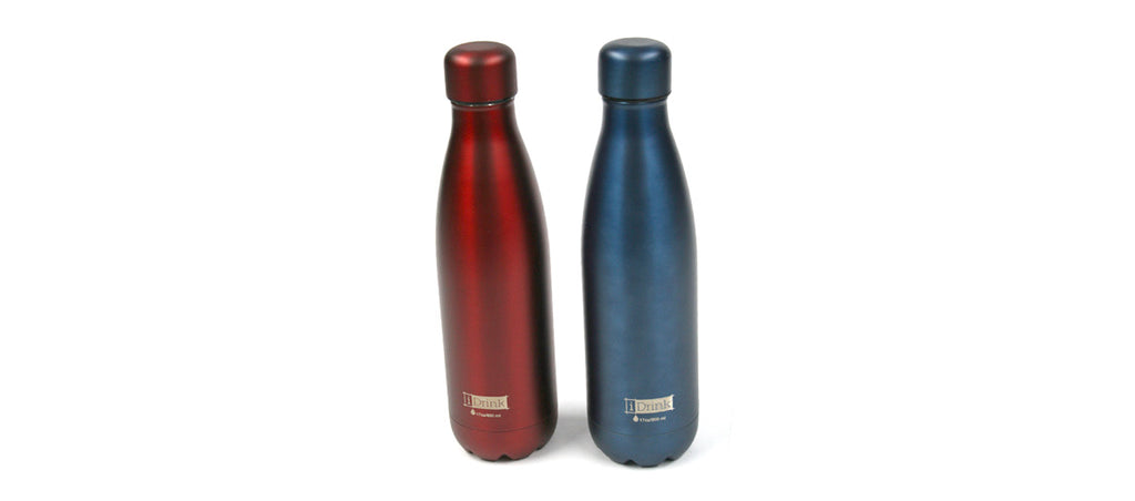 Botella termo de acero inoxidable en color rojo o azul