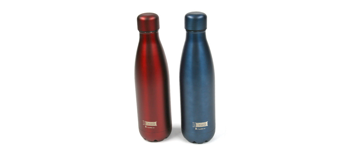 Botella termo de acero inoxidable en color rojo o azul