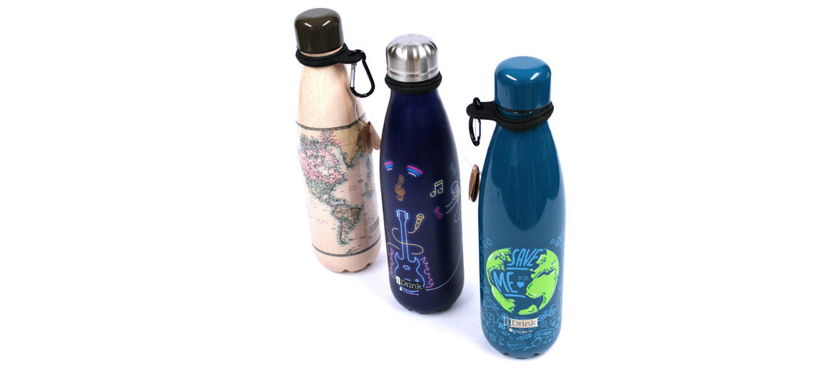 Botella termo de acero inoxidable con mosquetón para engancharla ¡perfecta! para el trabajo o excursiones