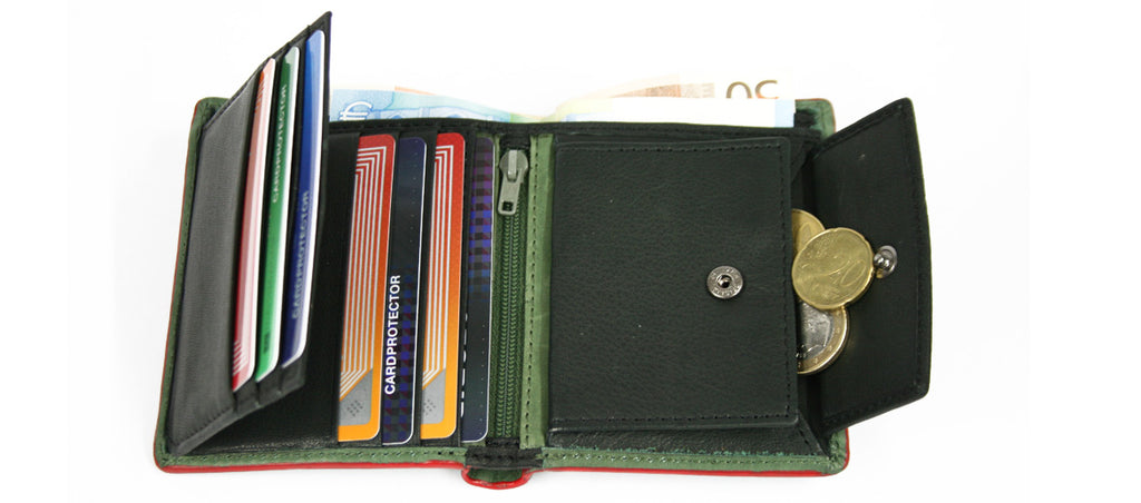 Cartera de piel billetera tarjetero con monedero cierre con goma