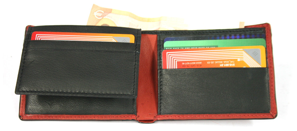 Cartera de piel con billetera y tarjetero tipo americano de colores