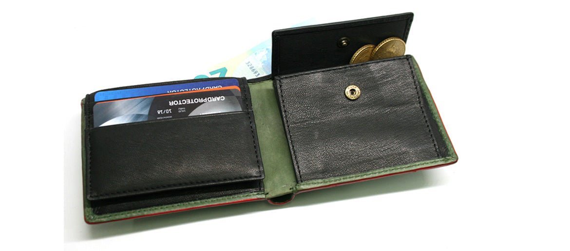 Cartera de piel billetera tarjetero con monedero color verde
