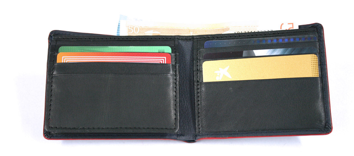 Cartera de piel vacuno con billetera y tarjetero tipo americano y cierre elástico