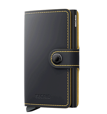 Cartera Tarjetero billetera Secrid con Cardprotector piel mate color negro y vivos amarillo