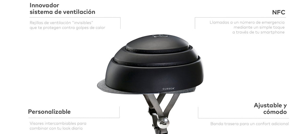 Casco plegable para bicicleta en negro o blanco marca Closca