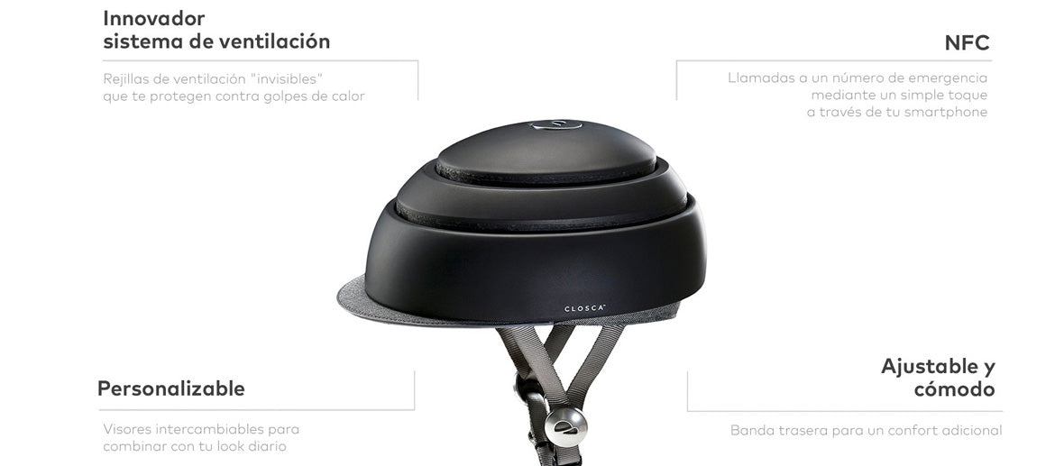 Casco plegable para bicicleta en negro o blanco marca Closca
