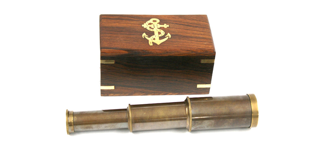 Catalejo con caja de madera réplica antigua