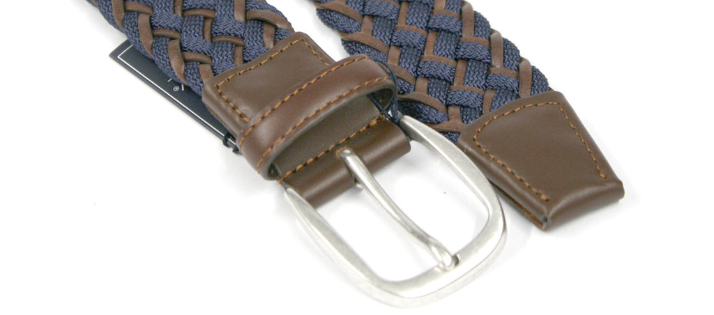 Cinturón elástico de piel y algodón marca Solohombre color azul, marrón