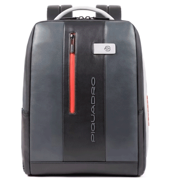 ¡Espectacular! mochila de piel color negro combinada con gris y detalles rojo marca Piquadro
