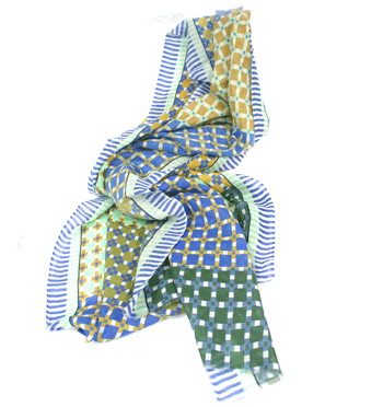 Foulard de algodón con un dibujo abstracto en tonos azules y verdes