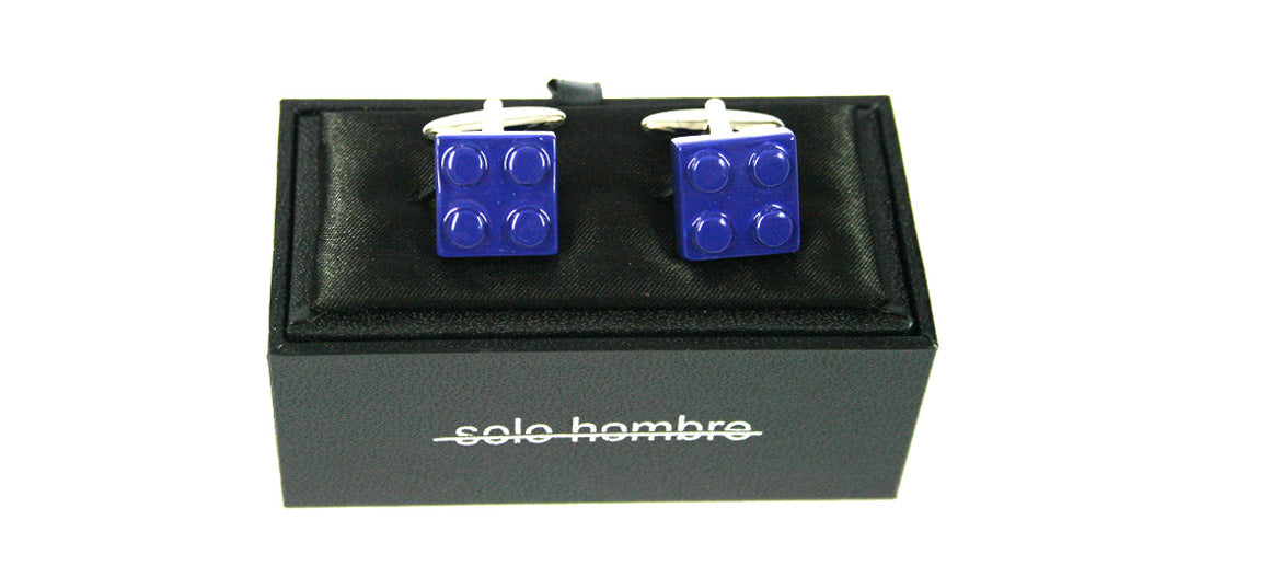 Gemelos con forma de pieza de Lego color azul