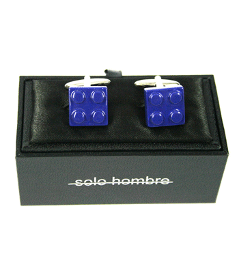 Gemelos con forma de pieza de Lego color azul
