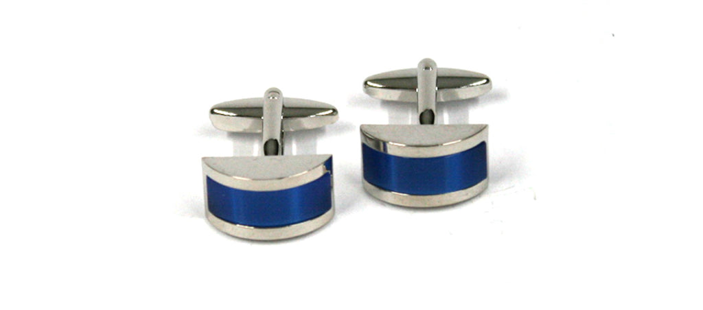 Gemelos de rodio con piedra en color azul