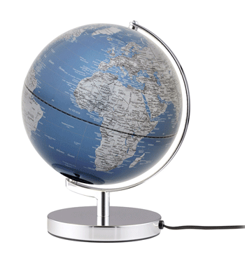 Globo terráqueo con luz de 25 cms de diámetro color azul de sobremesa