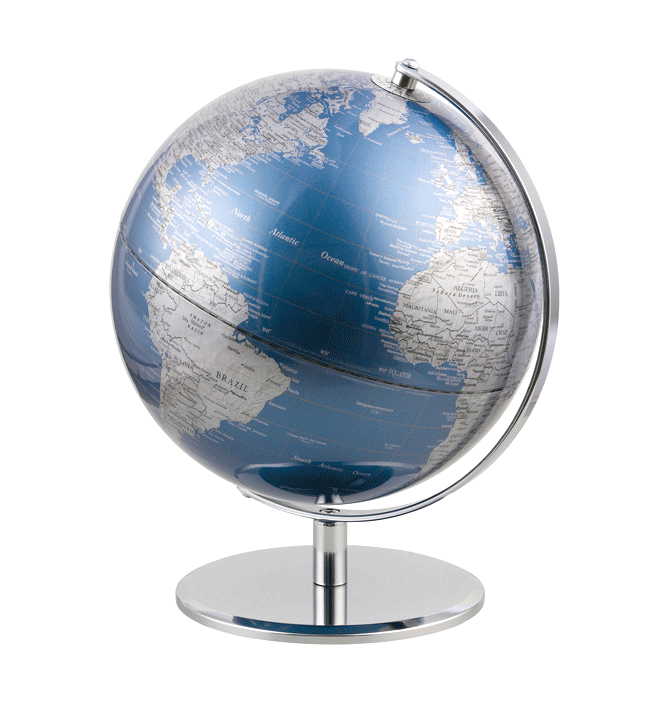 Globo terráqueo para sobremesa  de 25 cms de diametro color azul metalizado - Solohombre
