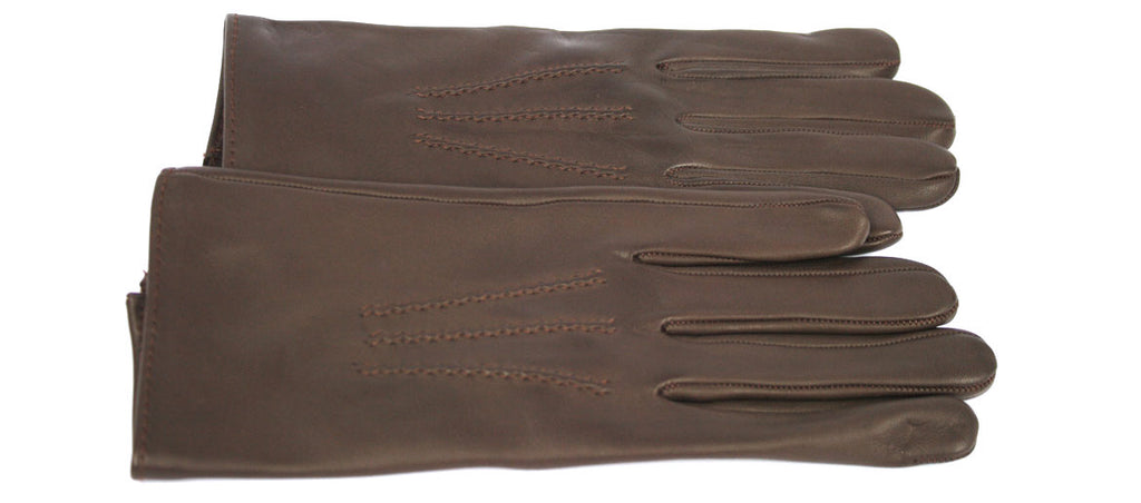 Guantes de piel marrón con forro de lana y cachemire