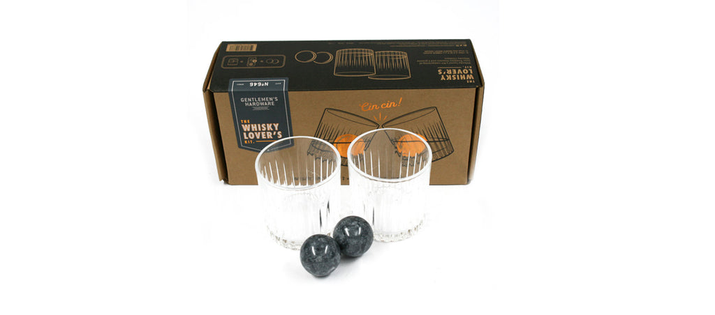 Juego de dos vasos de whisky y bolas enfriadoras