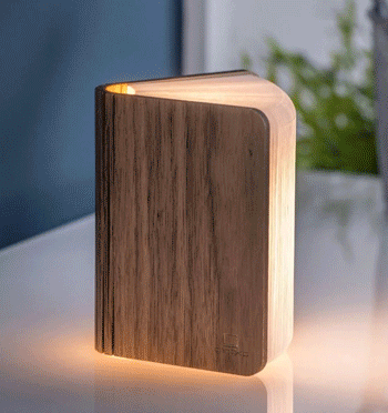 Lampara de libro tamaño grande con tapas de madera de nogal
