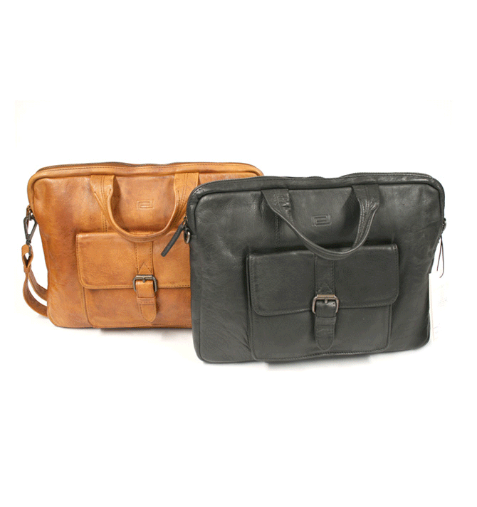 Maletín portafolios para portátil o Ipad de piel envejecida con bolsillo frontal varios ángulos