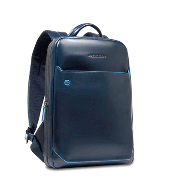 Mochila de piel espandible color azul marca Piquadro