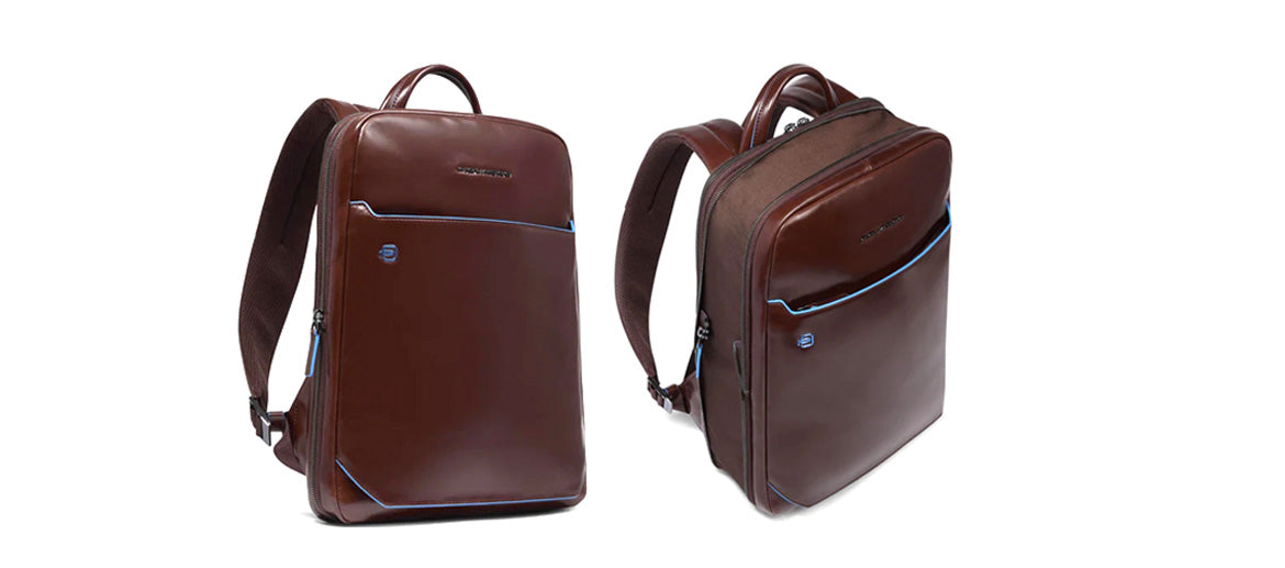 Mochila de piel espandible color marrón marca Piquadro