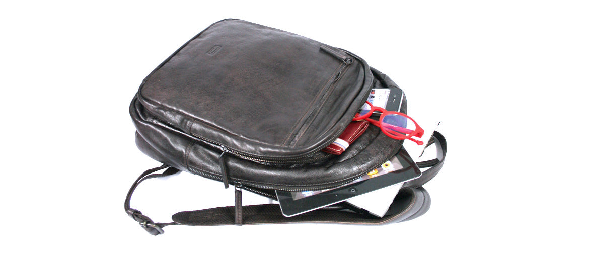 Mochila de trabajo piel envejecida color marrón oscuro
