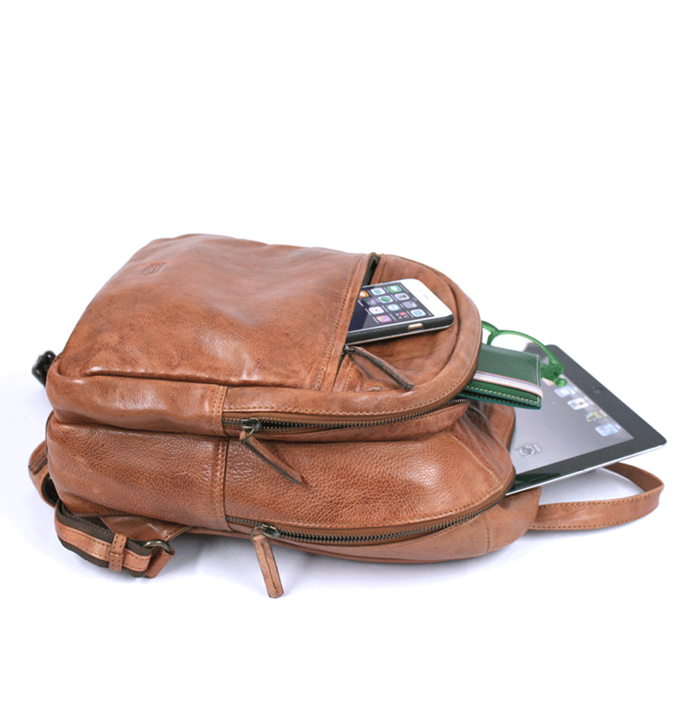 Mochila pequeña piel envejecida color beige - Solohombre