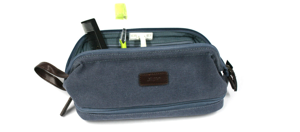 Neceser bolsa de aseo con bolsillo en la base de lona color azul