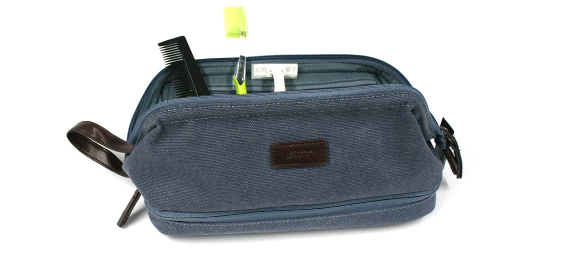 Neceser bolsa de aseo con bolsillo en la base de lona color azul