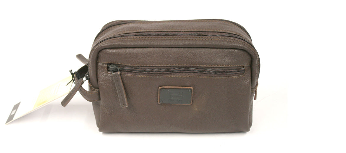 Neceser bolsa de aseo para viaje de piel color marrón