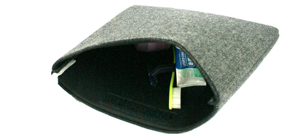 Neceser bolsa de aseo en lana sencillo con dibujo de espiga color gris