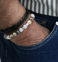 Pulsera de cuentas de piedras en tonos beige y gris - Solohombre