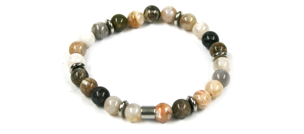 Pulsera de cuentas de piedras en tonos beige y gris