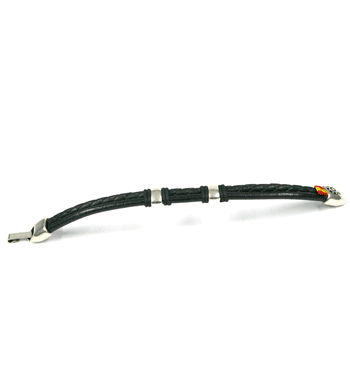 Pulsera de cuero trenzado y liso color negro con detalle en metal