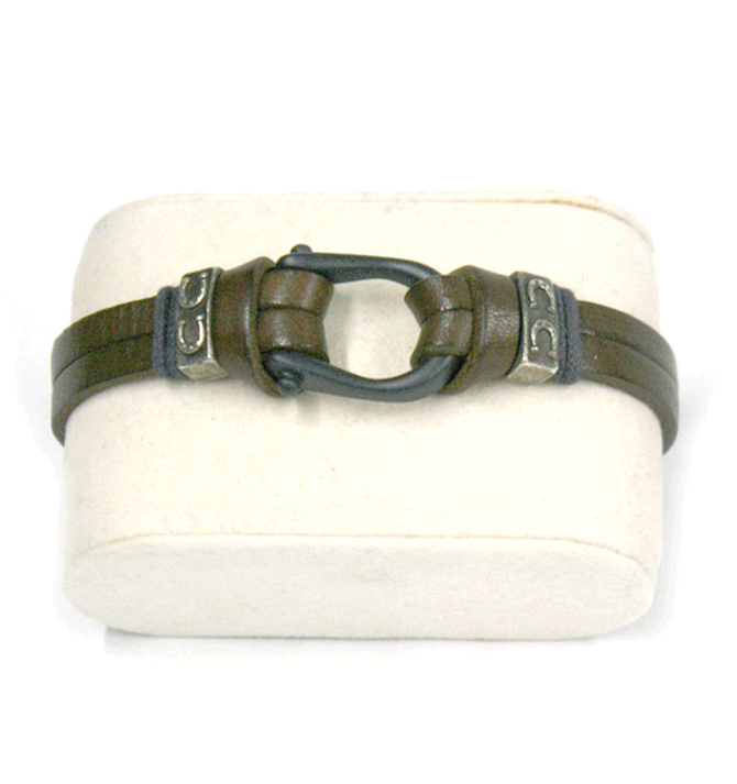 Pulsera de piel marrón con grillete - Solohombre