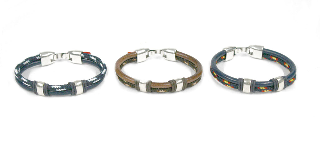 Pulsera de piel y cabo con detalles y cierre en metal