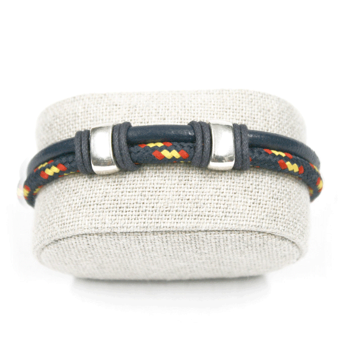 Pulsera de piel y cabo con detalles y cierre en metal - Solohombre
