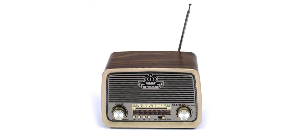 Réplica radio estilo antiguo con entrada USB, tarjeta y altavoz bluetooth
