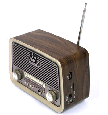 Réplica radio estilo antiguo con entrada USB, tarjeta y altavoz bluetooth